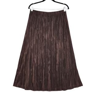BonWorth Womens Vintage Pleated Slinky Midi Skirt Size Small Petite Brown A Line